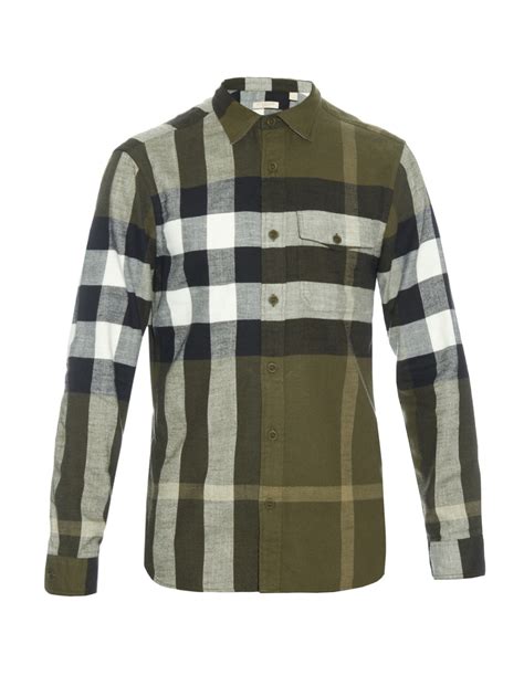 london england burberry dark green shirt|Burberry check flannel shirt.